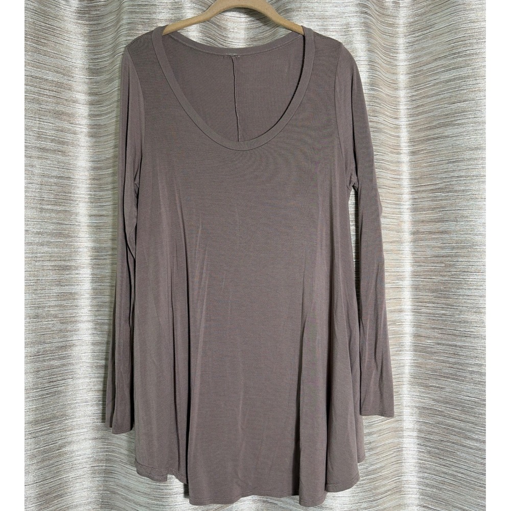 Womens Light Brown Super Soft Long Sleeve Tunic Scoop Neck Oversized Top L